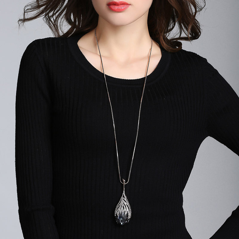 glam geometric alloy plating artificial crystal women's sweater chain