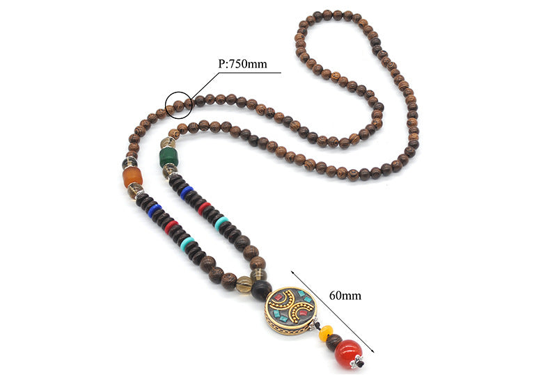 fashion round fish alloy wooden beads beaded women's sweater chain