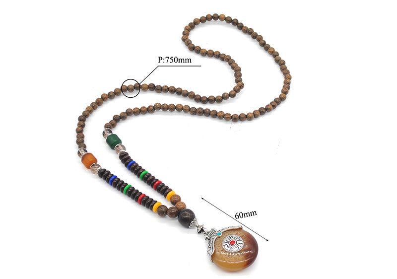 fashion round fish alloy wooden beads beaded women's sweater chain