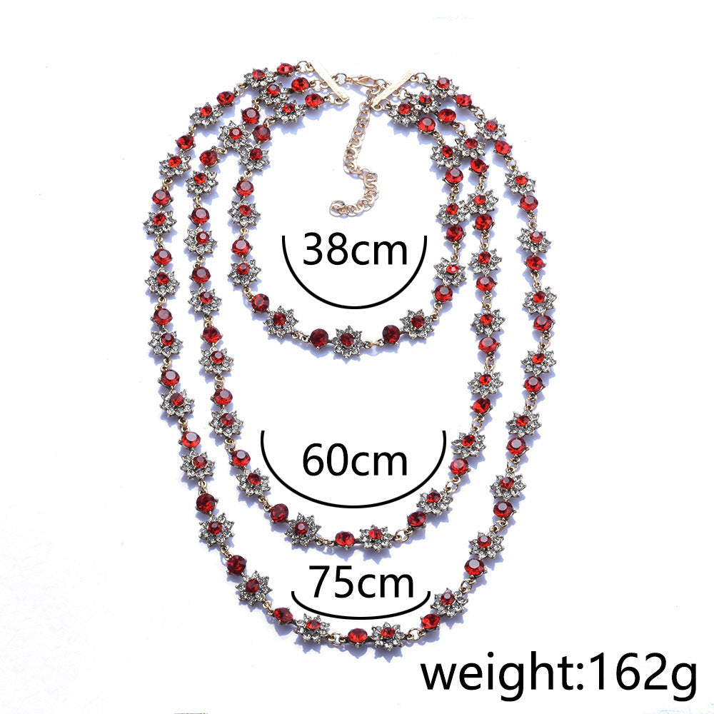 exaggerated flower alloy inlay rhinestones women's layered necklaces