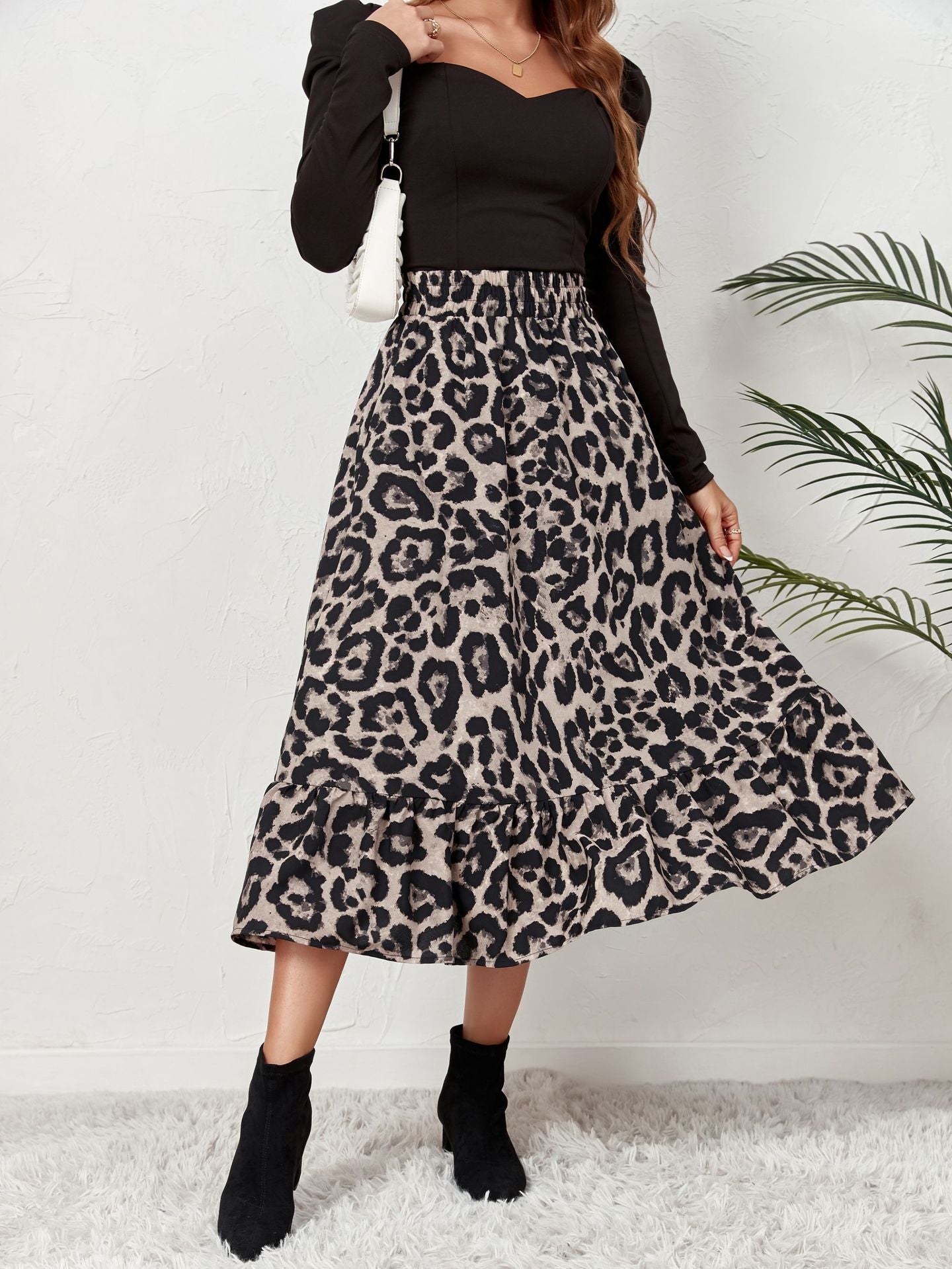 fashion leopard polyester chiffon maxi long dress skirts