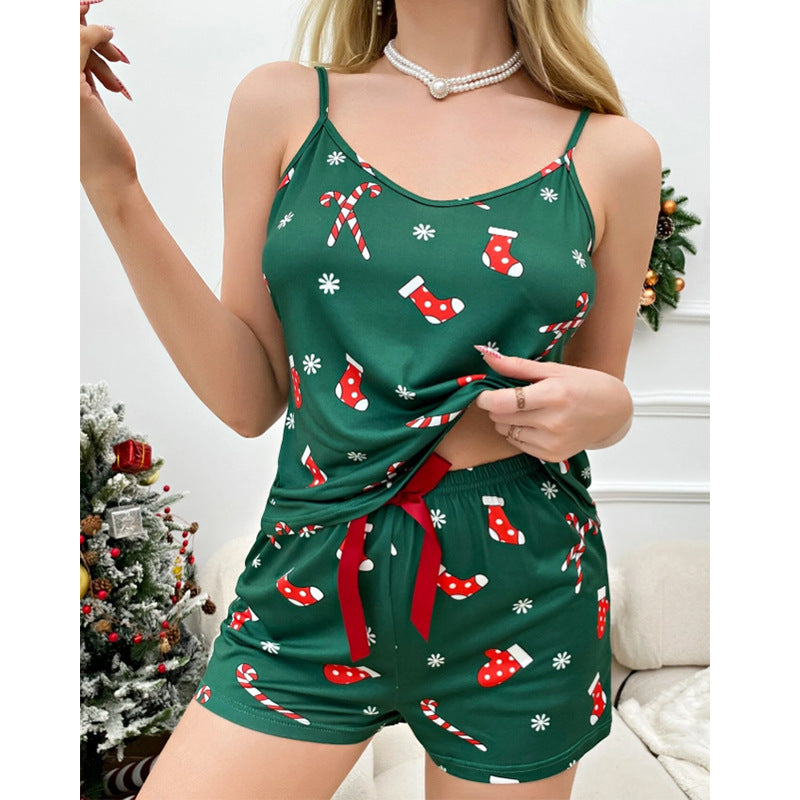 home festival women's christmas christmas socks snowflake polyester milk fiber printing shorts sets pajama sets