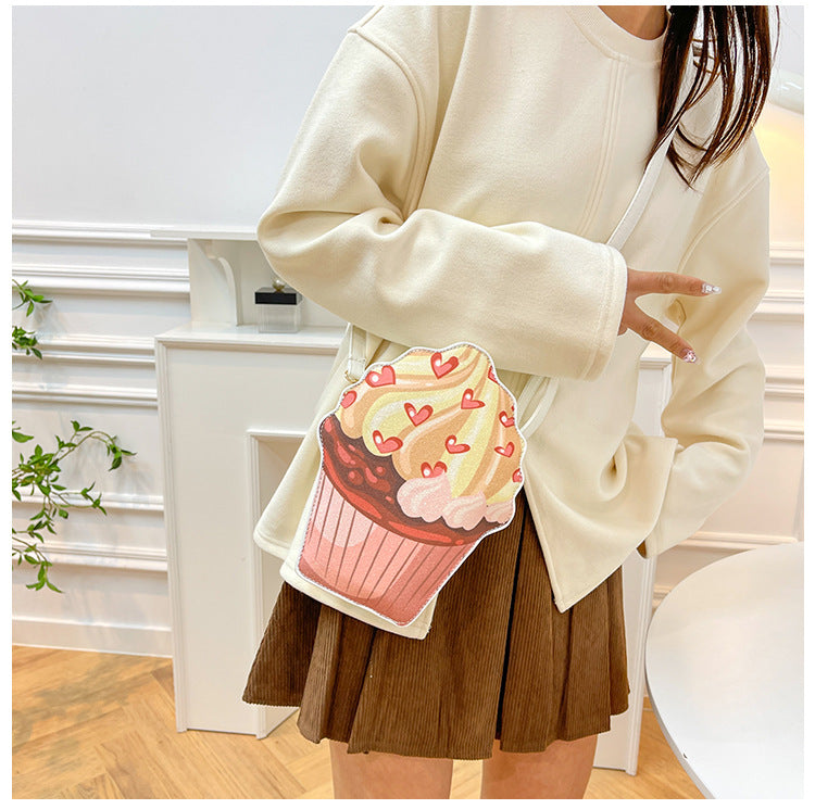 Women's Small Pu Leather Heart Shape Cake Bow Knot Cute Zipper Circle Bag