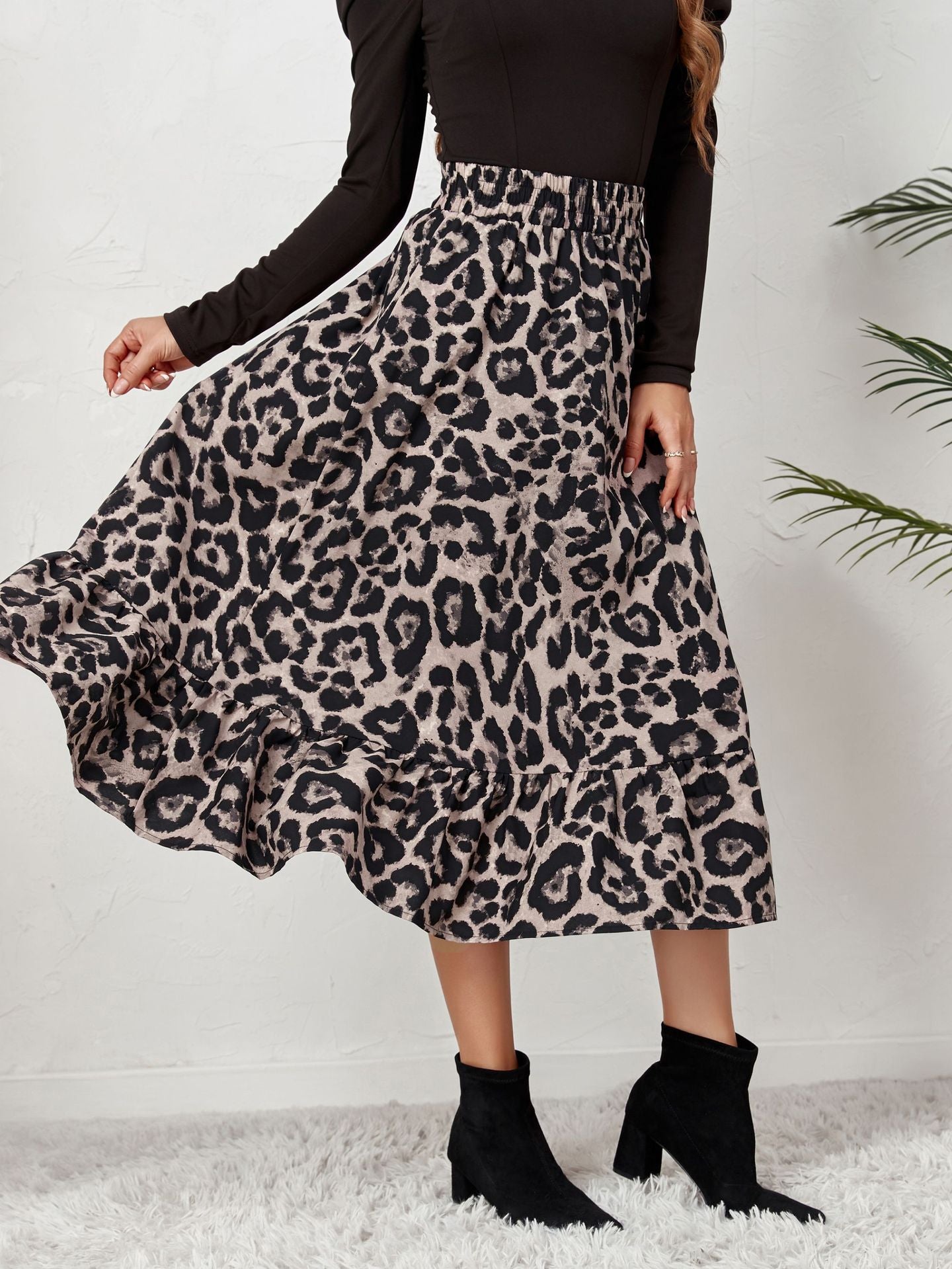 fashion leopard polyester chiffon maxi long dress skirts