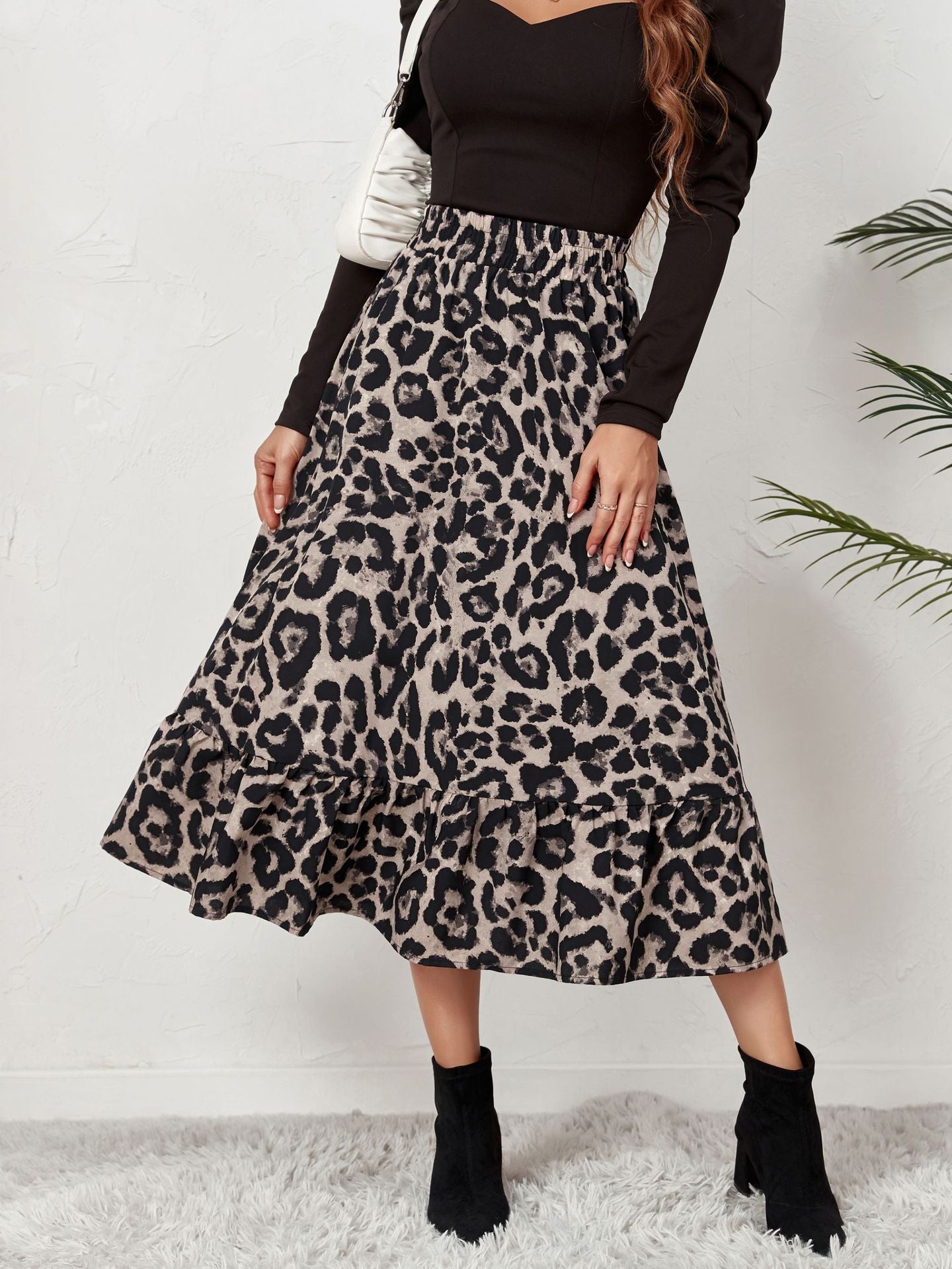 fashion leopard polyester chiffon maxi long dress skirts