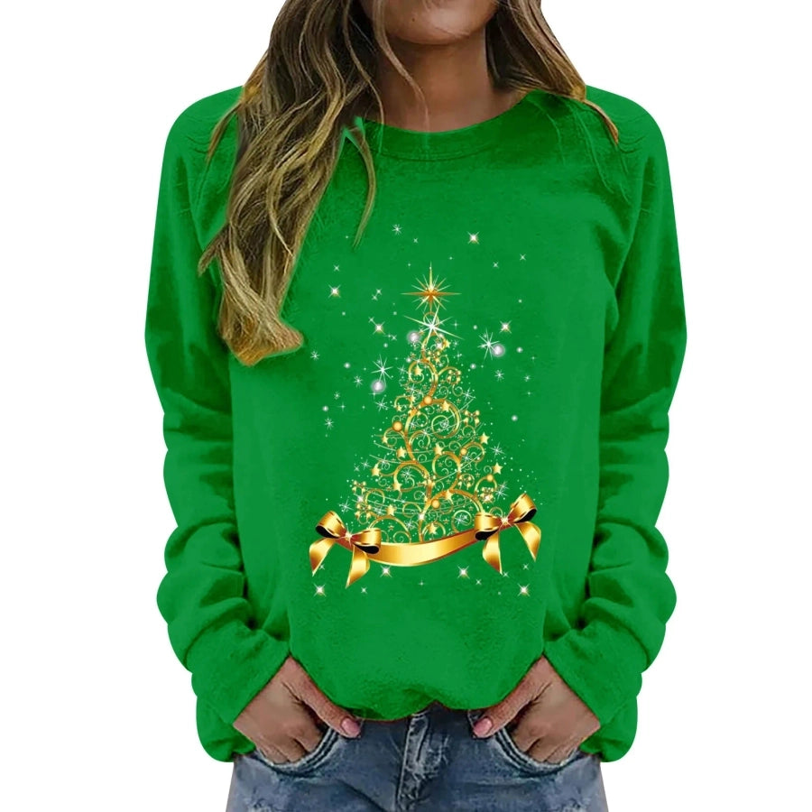 women's hoodies long sleeve thermal transfer printing casual christmas tree bow knot