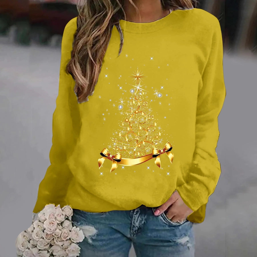 women's hoodies long sleeve thermal transfer printing casual christmas tree bow knot