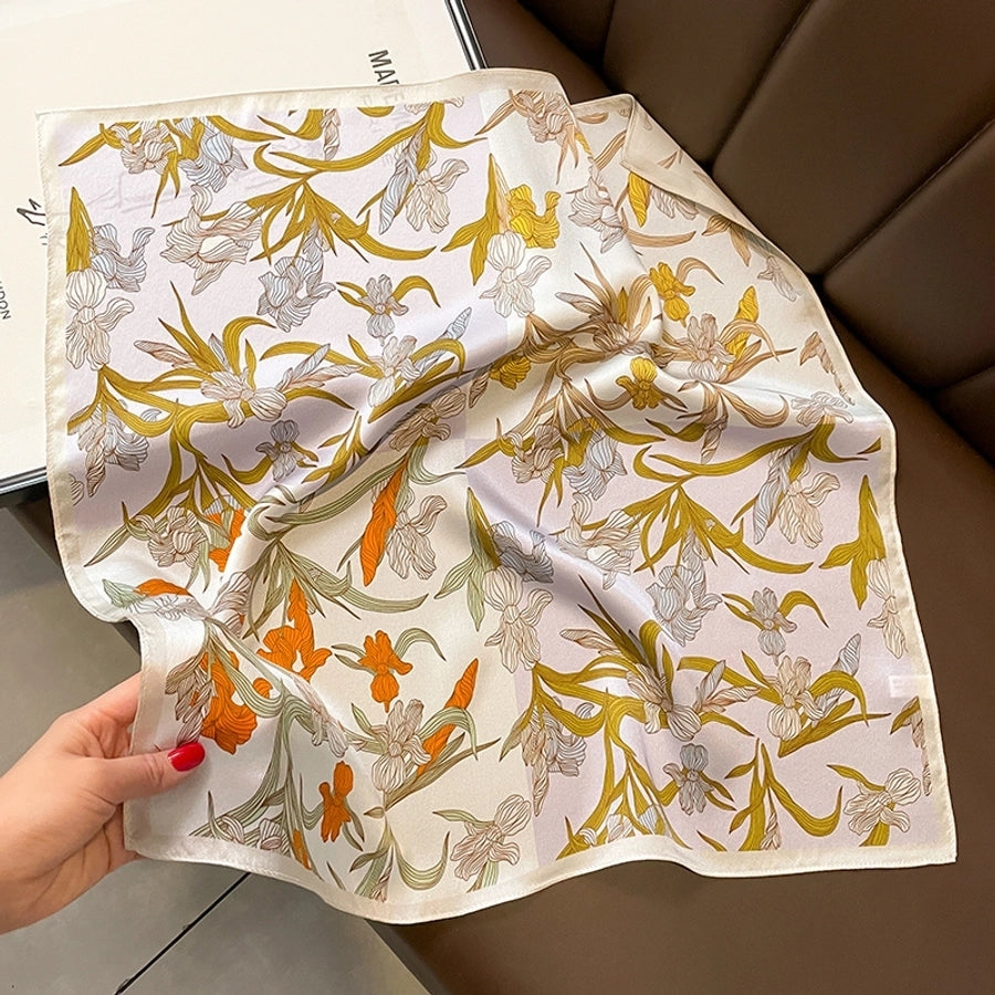 women's elegant simple style flower satin printing silk scarf