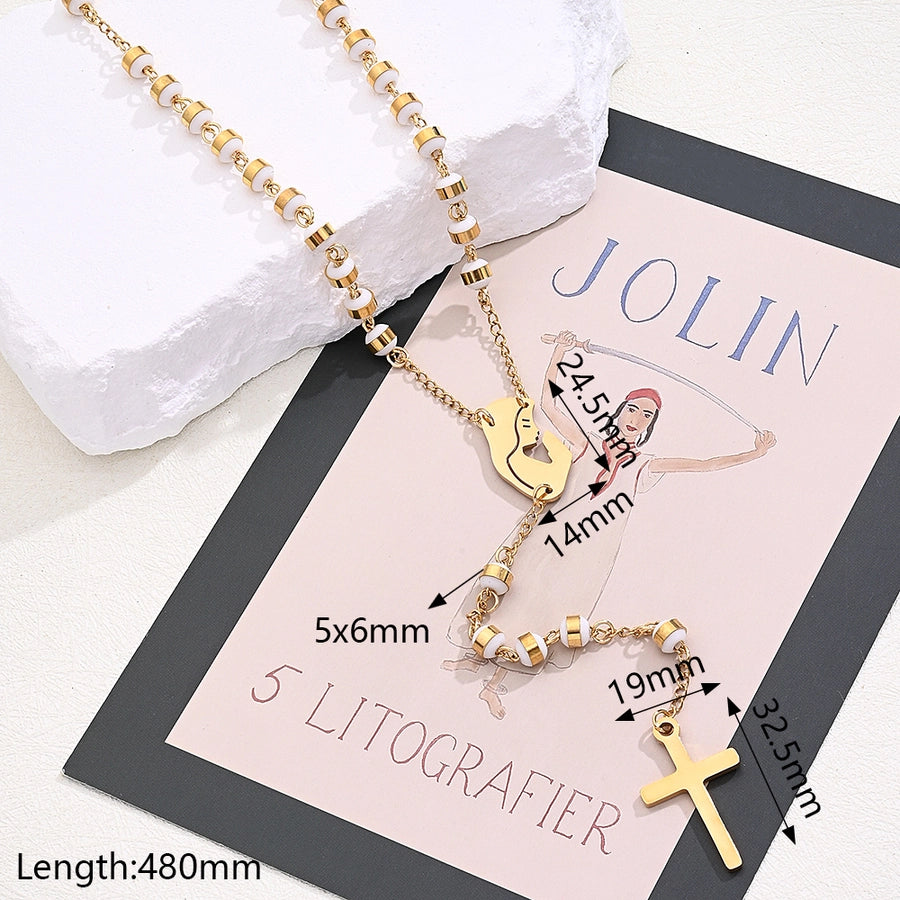 Casual Vintage Style Classic Style Faith Cross Oval 18K Gold Plated 304 Stainless Steel Silica Gel  Sweater Chain Long Necklace Necklace