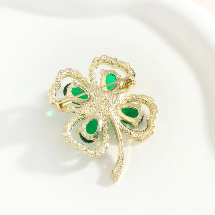 1-Piece Four-Leaf Clover Diamond Brooch Exquisite Elegant Style Women's Fashion Hypoallergenic Material Brooch Suitable for Daily Wear and Gift Unisex Style