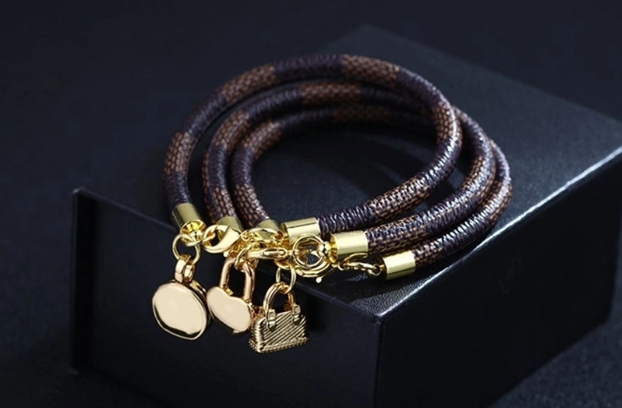 elegant vintage style commute bag pu leather alloy copper gold plated bracelets