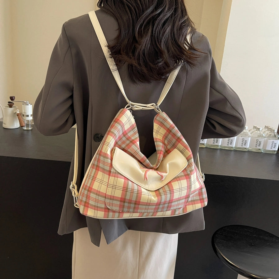 Women's Medium Pu Leather Plaid Bow Knot Vintage Style Classic Style Sewing Thread Square Zipper Tote Bag