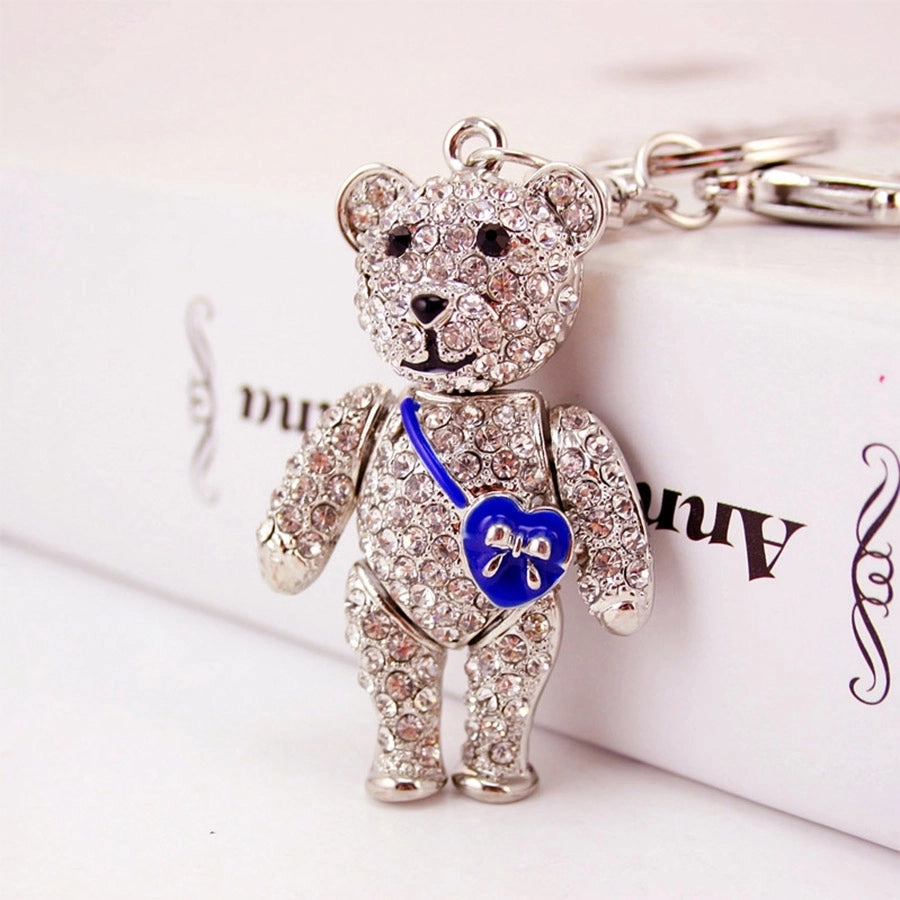 Cute Sweet Bear Heart Shape Zinc alloy Plating Inlay Rhinestones Unisex Bag Pendant Keychain