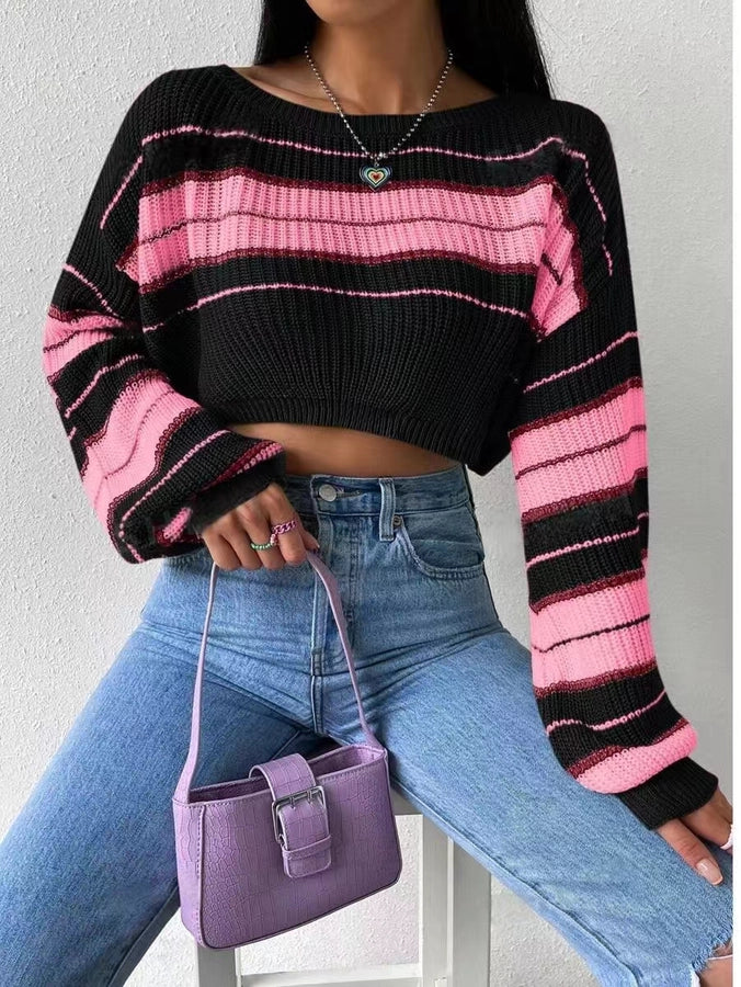 Women's Sweater Long Sleeve Sweaters & Cardigans Casual Color Block Stripe