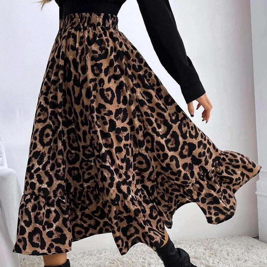 fashion leopard polyester chiffon maxi long dress skirts