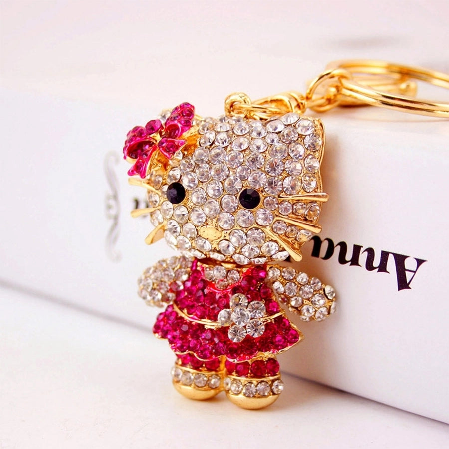 cute cat alloy inlaid crystal women's bag pendant keychain