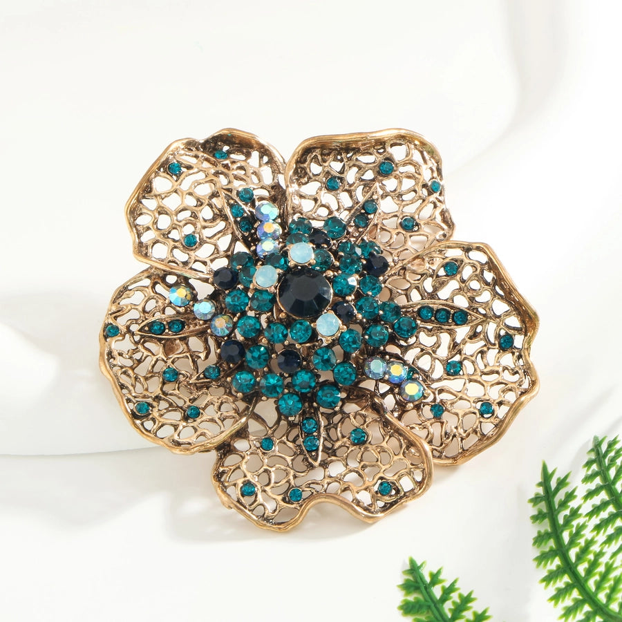 1 PCs Elegant Exquisite Style Green Large Flower Diamond Decorative Brooch Women's Fashion Brooch Hypoallergenic Suitable for Daily Banquet Vacation Wear and Gift Unisex Style