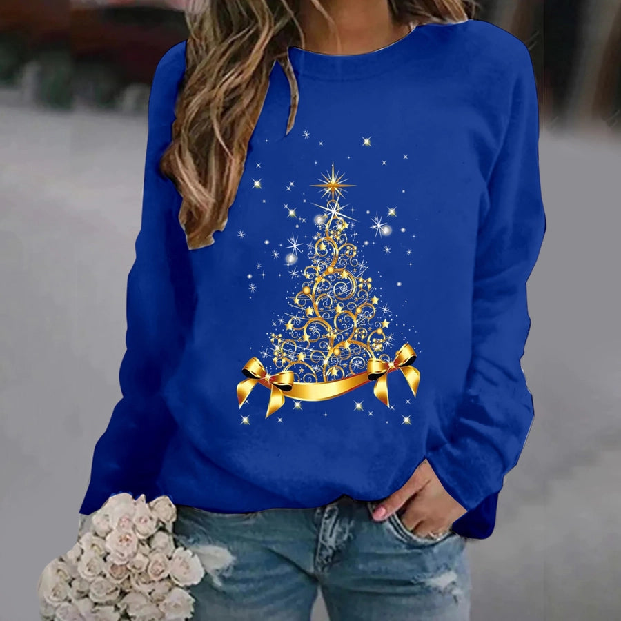 women's hoodies long sleeve thermal transfer printing casual christmas tree bow knot