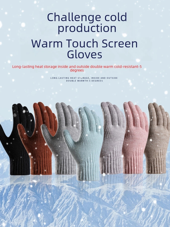 New winter plus velvet padded warm knitted gloves women's alpaca wool fit soft outdoor touch screen gloves manufacturers