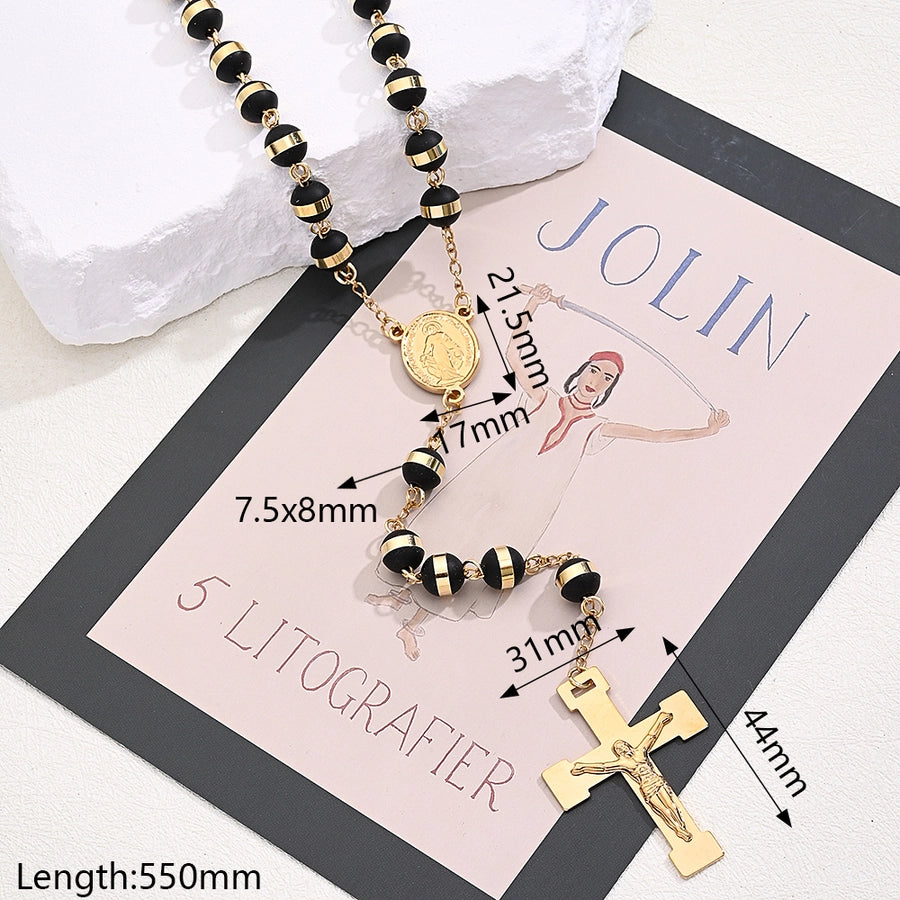 Casual Vintage Style Classic Style Faith Cross Oval 18K Gold Plated 304 Stainless Steel Silica Gel  Sweater Chain Long Necklace Necklace