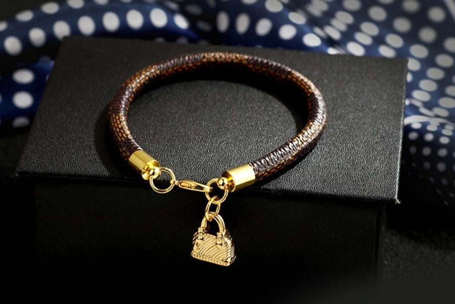 elegant vintage style commute bag pu leather alloy copper gold plated bracelets