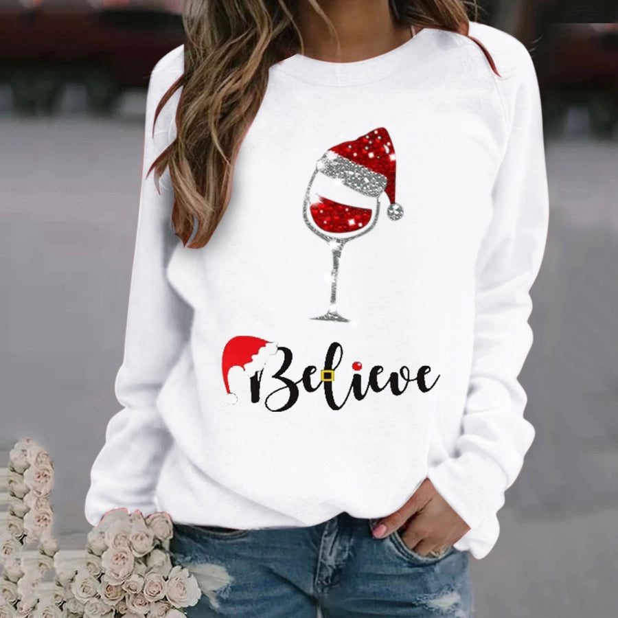 women's hoodie long sleeve hoodies & sweatshirts printing christmas christmas hat letter wine glass