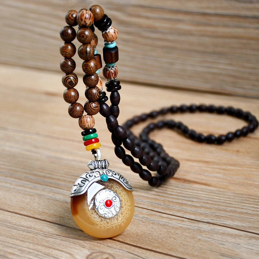 fashion round fish alloy wooden beads beaded women's sweater chain