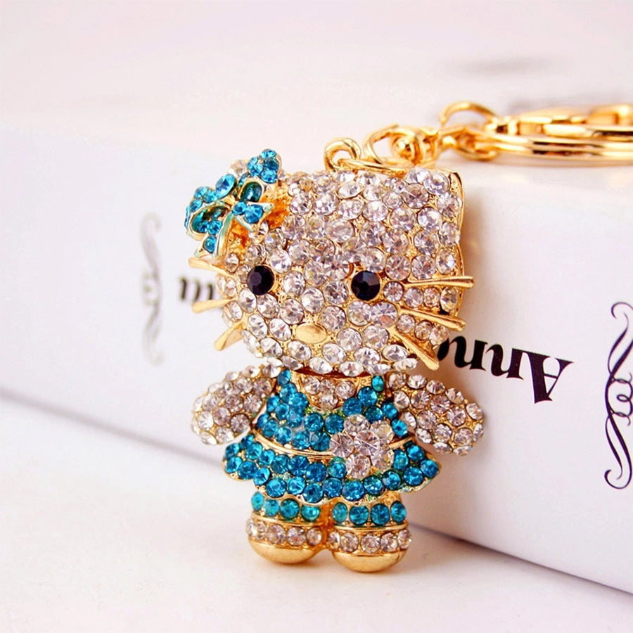 cute cat alloy inlaid crystal women's bag pendant keychain