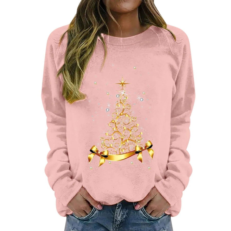 women's hoodies long sleeve thermal transfer printing casual christmas tree bow knot