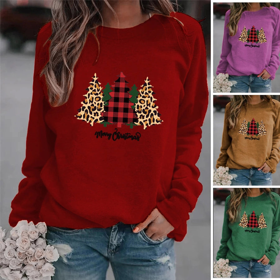 women's hoodie long sleeve hoodies & sweatshirts printing casual christmas tree letter