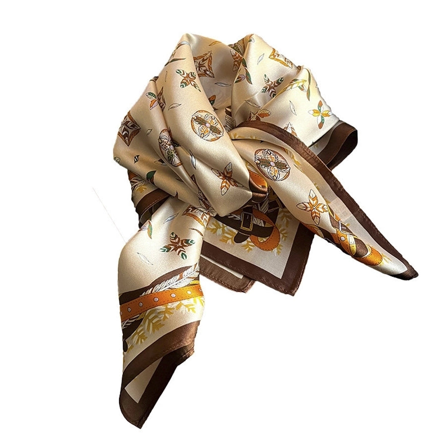 women's elegant simple style flower satin printing silk scarf