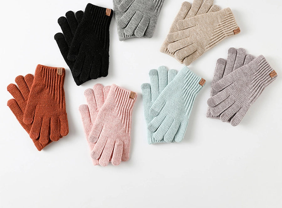 New winter plus velvet padded warm knitted gloves women's alpaca wool fit soft outdoor touch screen gloves manufacturers