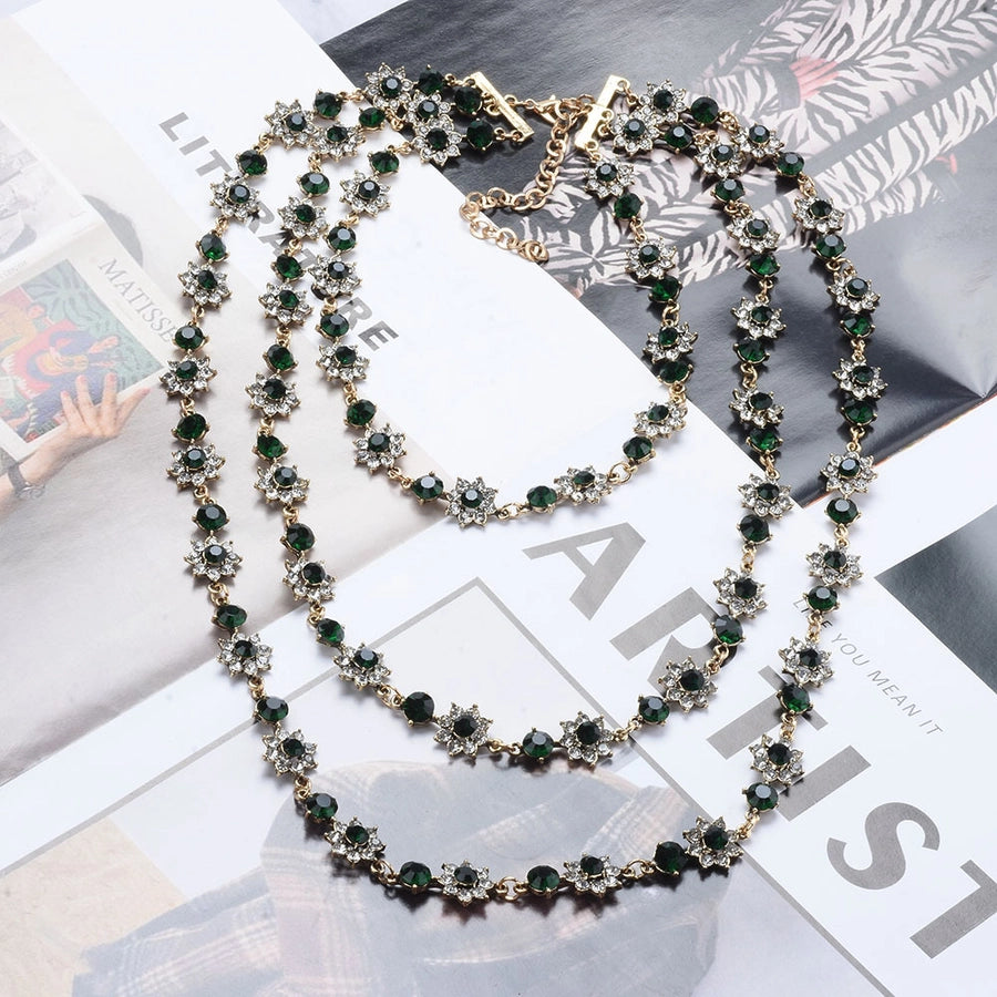 exaggerated flower alloy inlay rhinestones women's layered necklaces