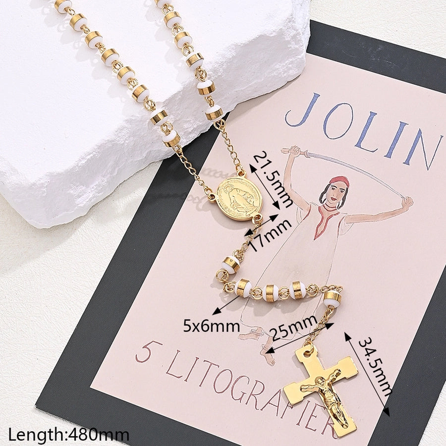 Casual Vintage Style Classic Style Faith Cross Oval 18K Gold Plated 304 Stainless Steel Silica Gel  Sweater Chain Long Necklace Necklace