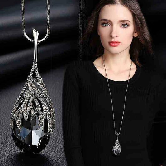 glam geometric alloy plating artificial crystal women's sweater chain