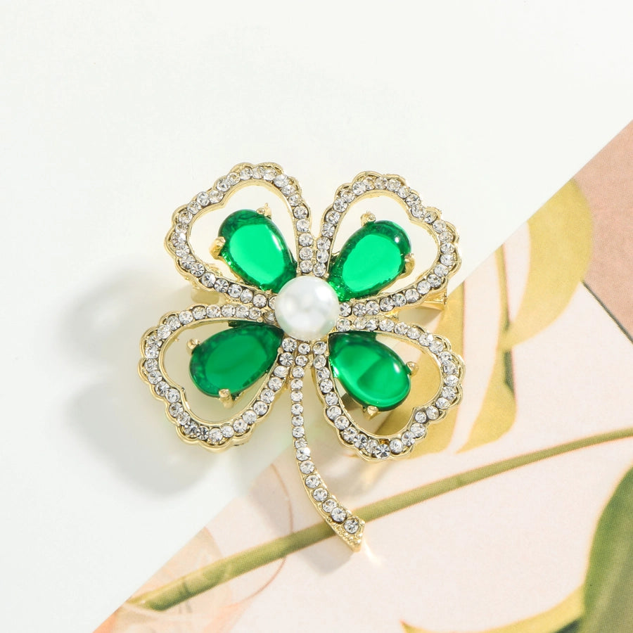 1-Piece Four-Leaf Clover Diamond Brooch Exquisite Elegant Style Women's Fashion Hypoallergenic Material Brooch Suitable for Daily Wear and Gift Unisex Style