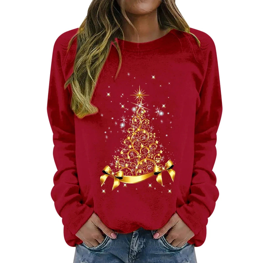 women's hoodies long sleeve thermal transfer printing casual christmas tree bow knot