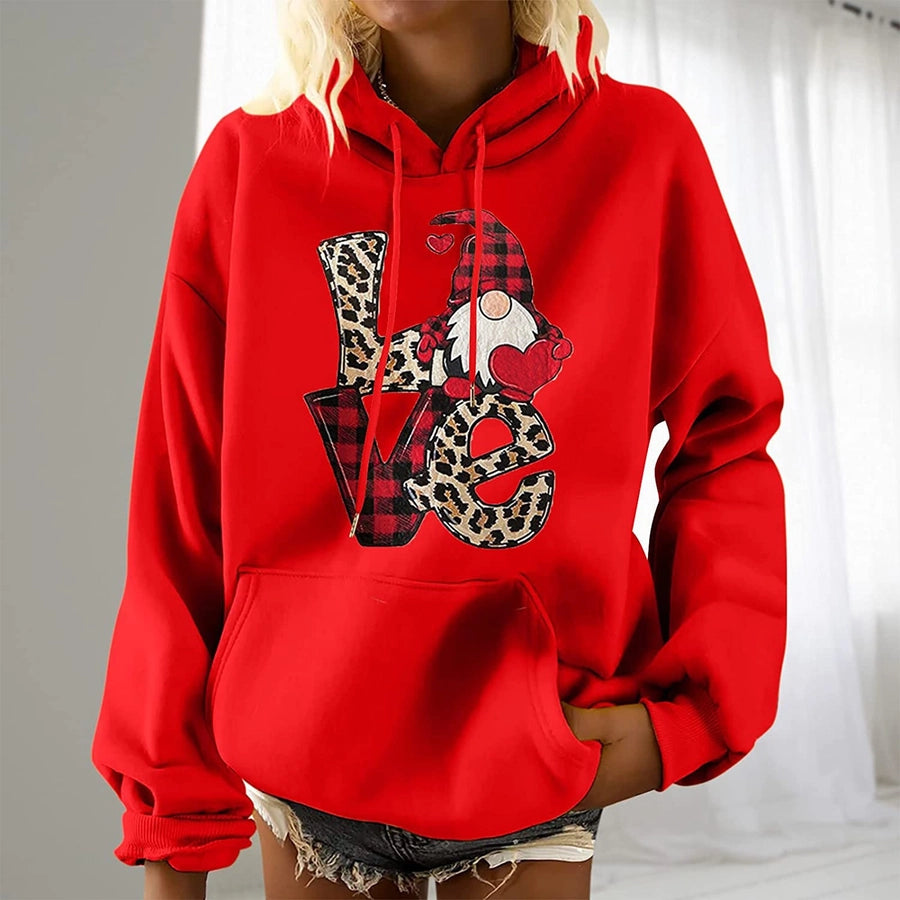 women's hoodies long sleeve printing pocket casual doll letter leopard