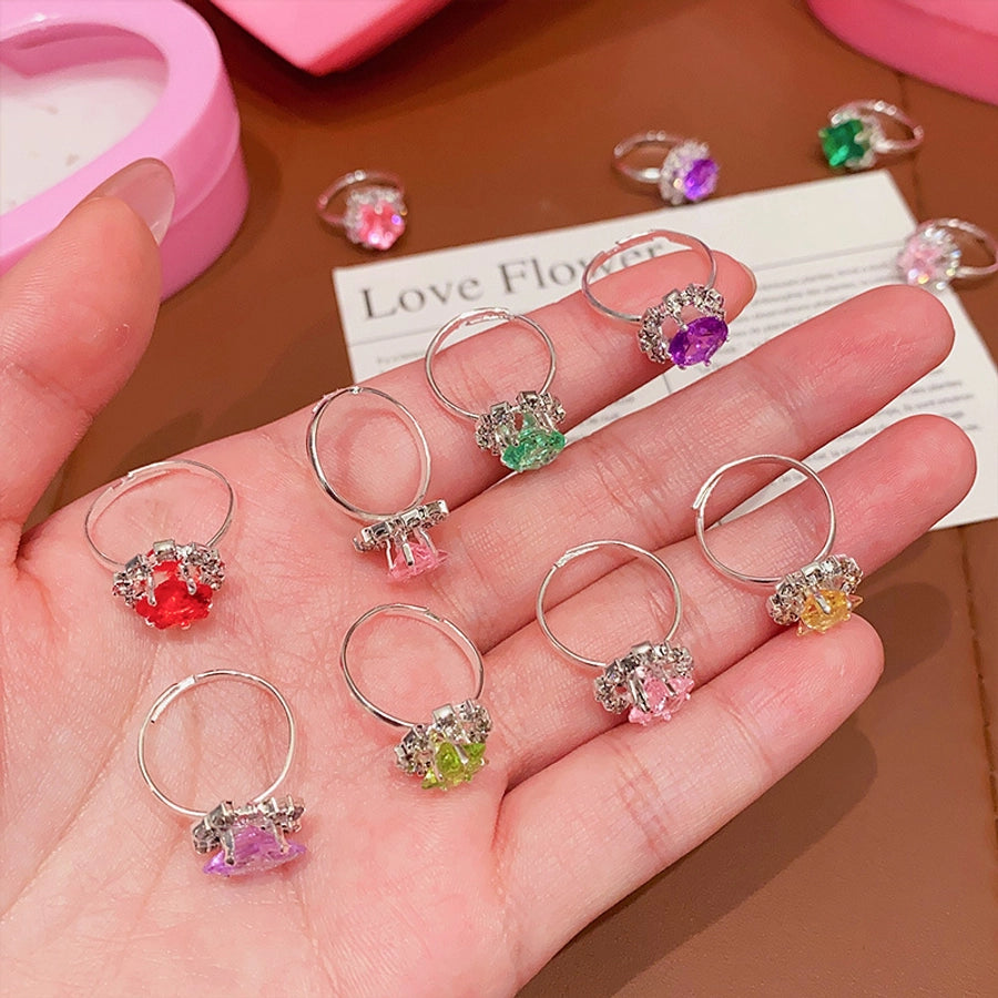 children's gem ring little Princess toy jewelry girl Baby Crystal Diamond adjustable ring gift box