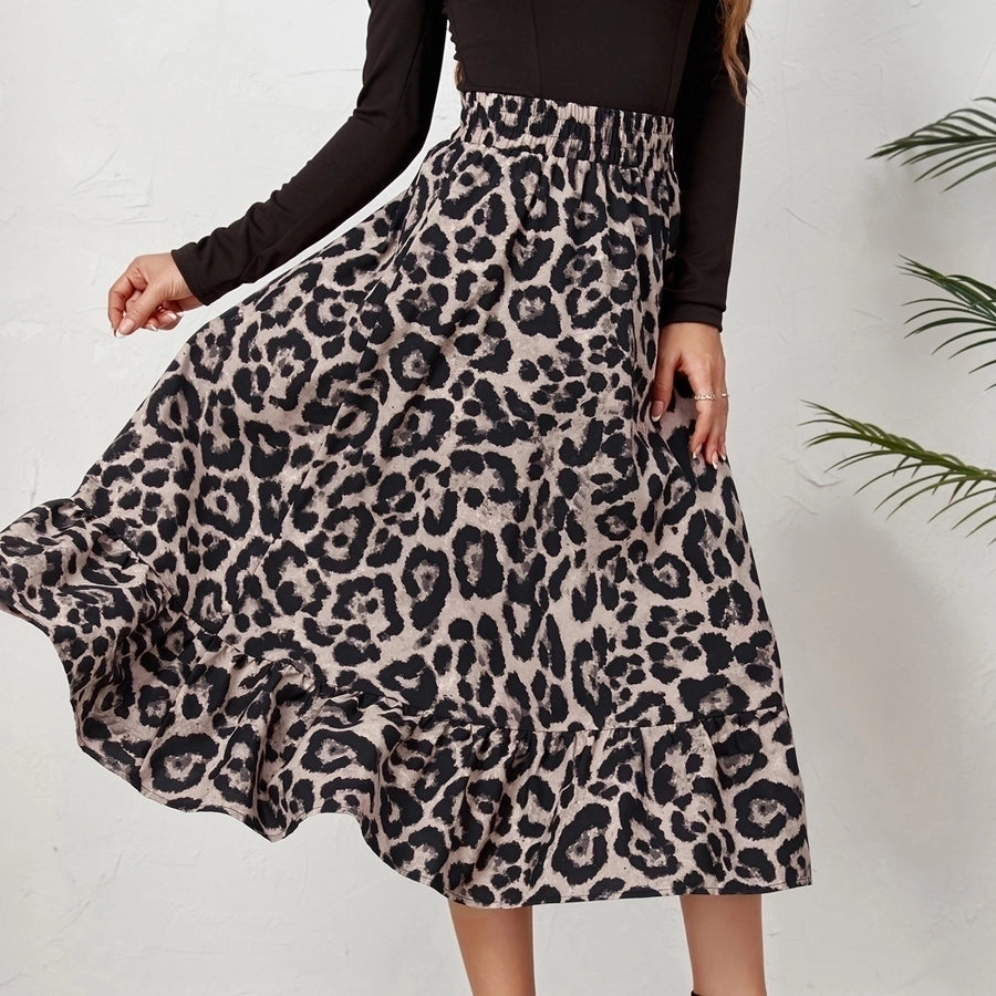 fashion leopard polyester chiffon maxi long dress skirts