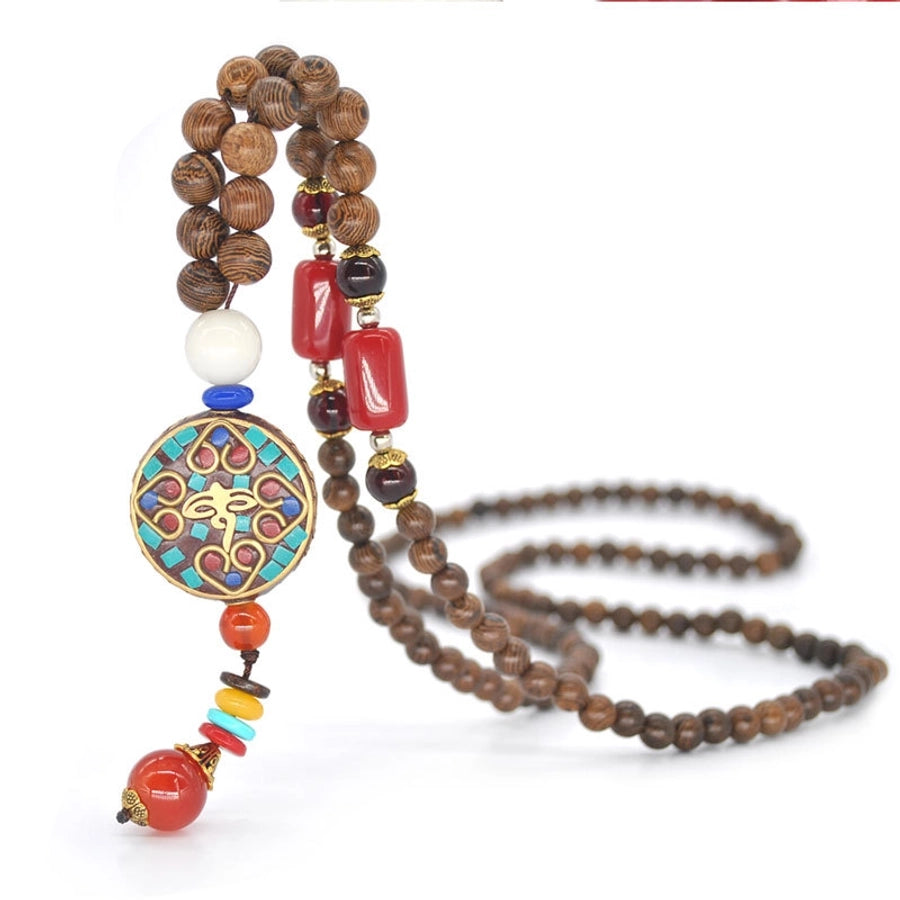 fashion round fish alloy wooden beads beaded women's sweater chain