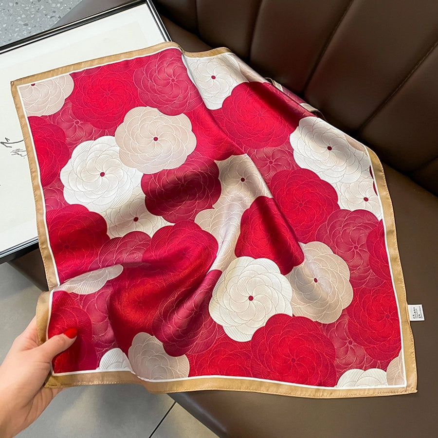 women's elegant simple style flower satin printing silk scarf