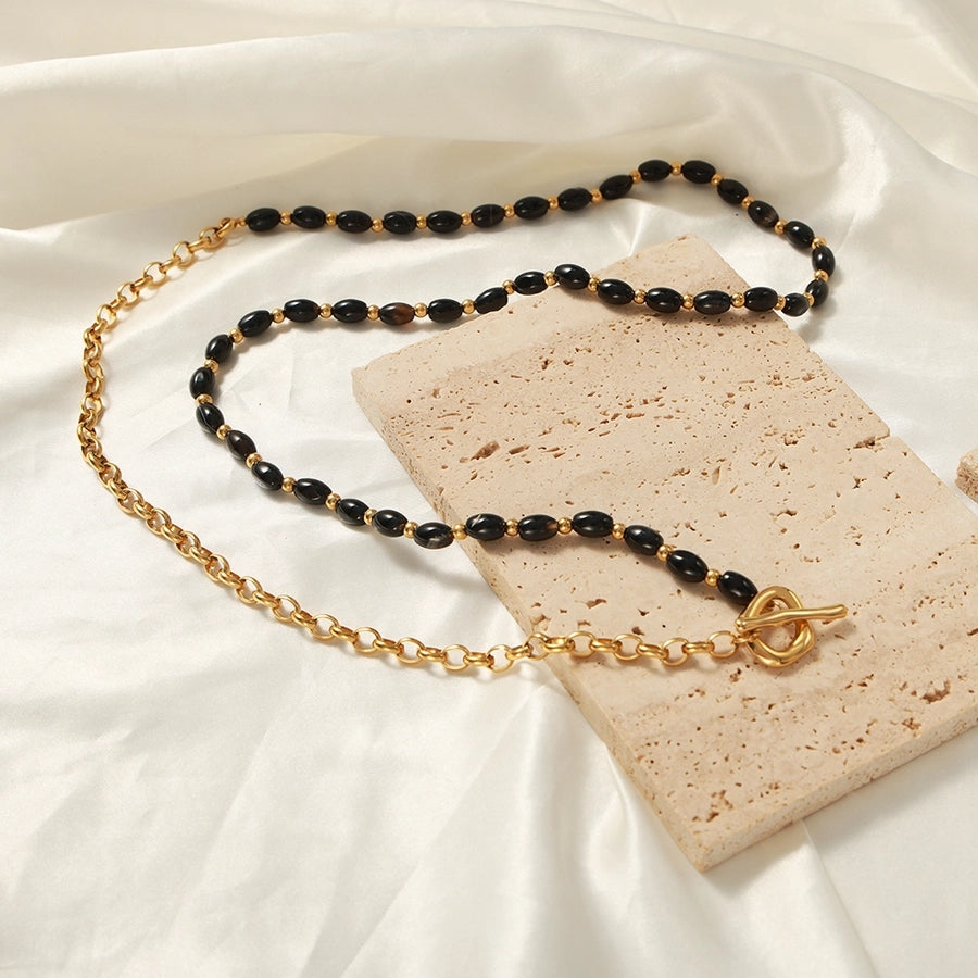 retro simple style geometric agate titanium steel  sweater chain