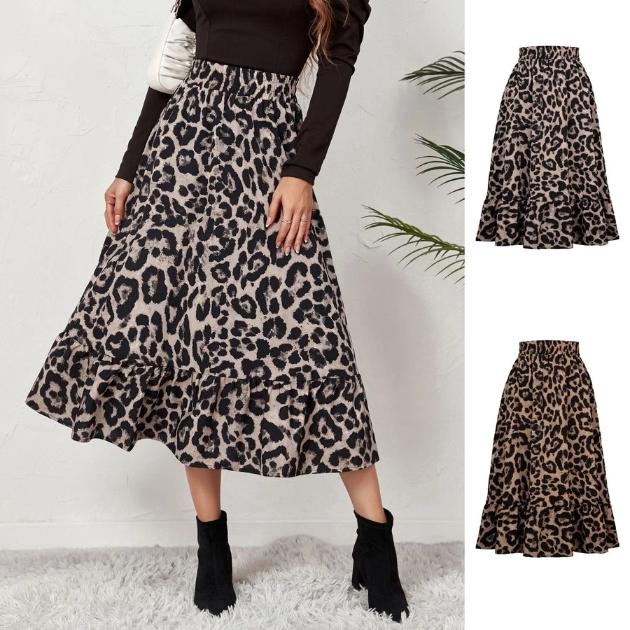 fashion leopard polyester chiffon maxi long dress skirts