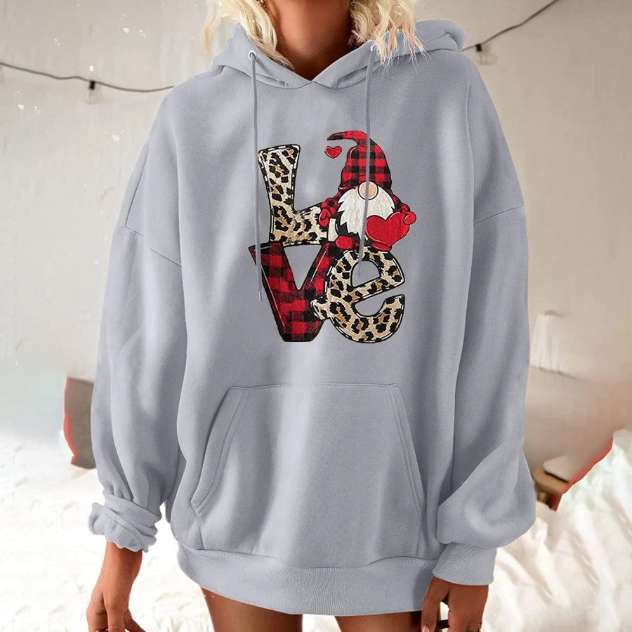 women's hoodies long sleeve printing pocket casual doll letter leopard