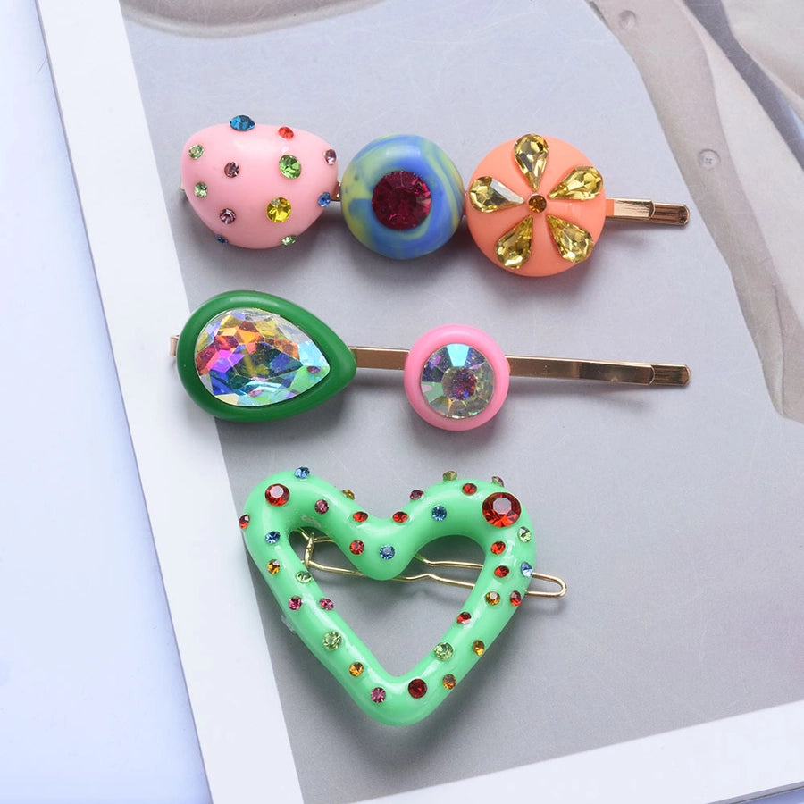 cute heart shape alloy resin plating inlay artificial diamond hair clip