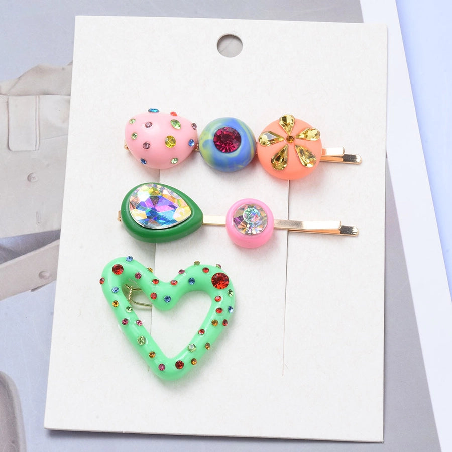 cute heart shape alloy resin plating inlay artificial diamond hair clip