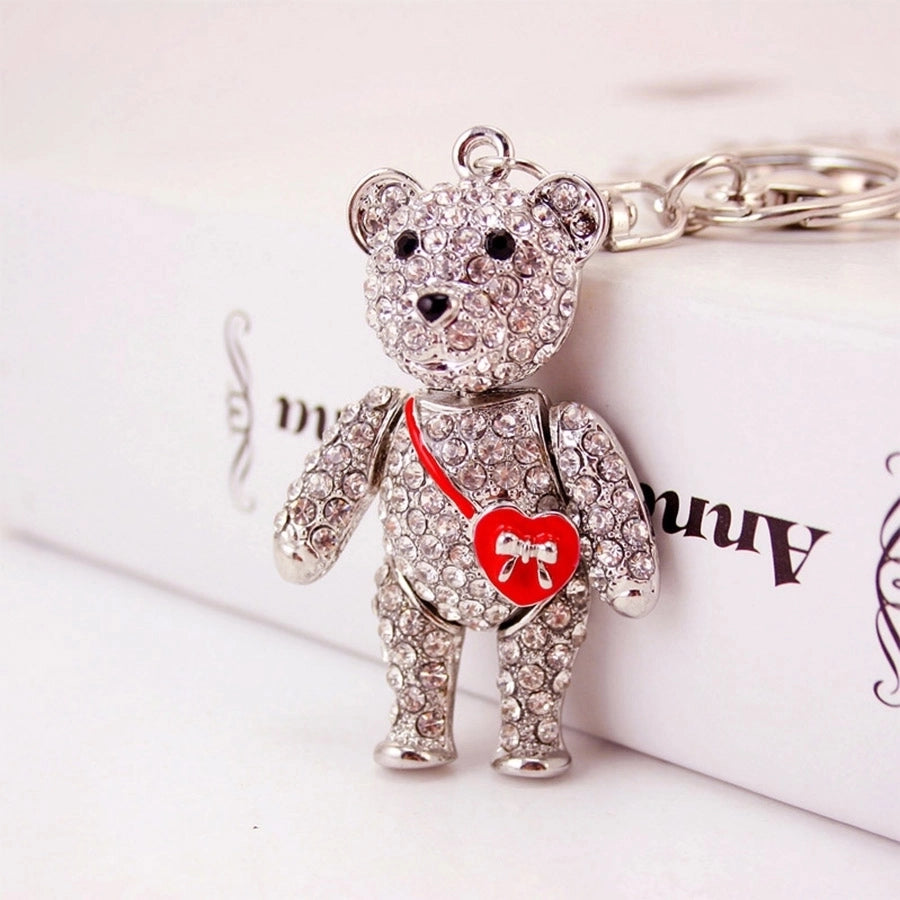 Cute Sweet Bear Heart Shape Zinc alloy Plating Inlay Rhinestones Unisex Bag Pendant Keychain