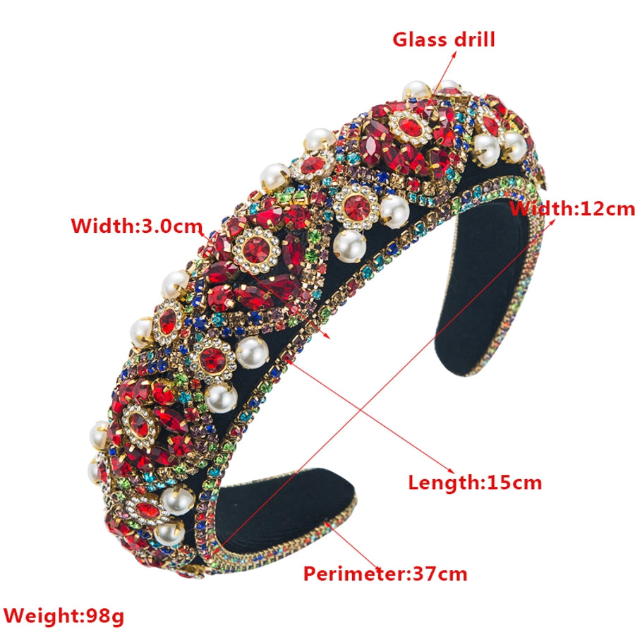 women new inlay rhinestone pearl flannel vintage sponge headband