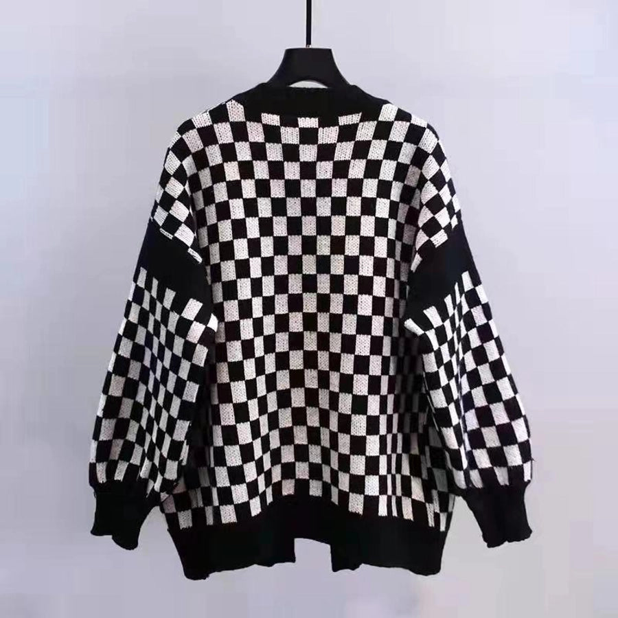 women's knitwear long sleeve sweaters & cardigans pocket button fashion plaid